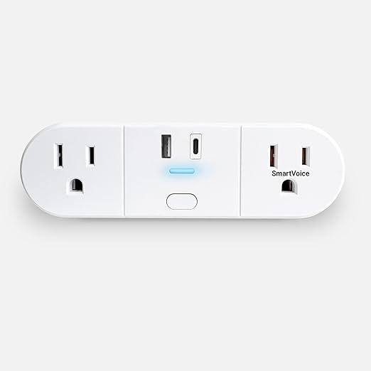 Emerson SmartVoice 4-in-1 Wall Plug, Voice Control Smart Outlet w/ 2 AC (1 Voice + 1 Always-On), USB-A & USB-C Ports, No WiFi, No App, Sleep & Wake Timer, ETL Listed