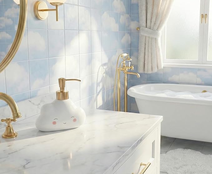 Cute Cloud Shape Soap/Hand Sanitizer Metal Pump Dispenser, Refillable for Bathroom Accessories, Gifts for Kids (White)