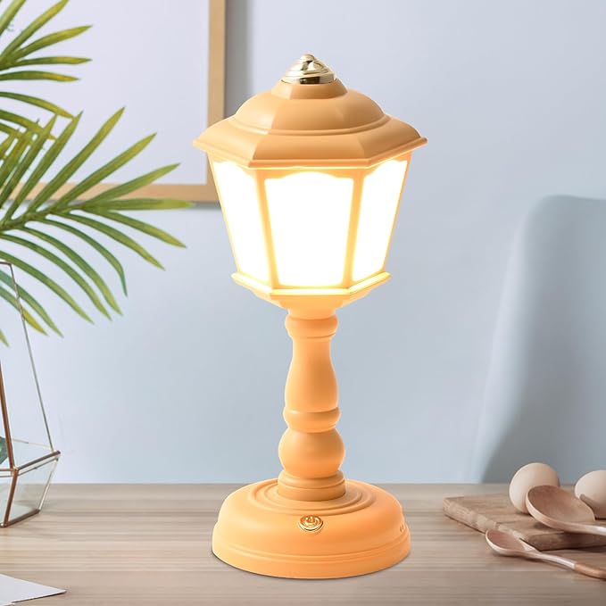 Mini Vintage LED Desk Lamp - Dimmable Table Reading Light with USB Charging Port, Sensitive Control, Eye-Caring Office Lighting - Beautiful Decorative (Yellow)