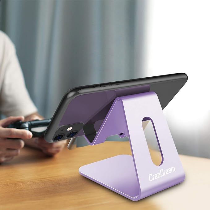 CreaDream Cell Phone Stand, Cradle, Holder,Aluminum Desktop Stand Compatible with Switch, All Smart Phone, iPhone 17 16 Pro Xs Max Xr X Se 8 7 6 6s Plus SE 5 5s-Purple