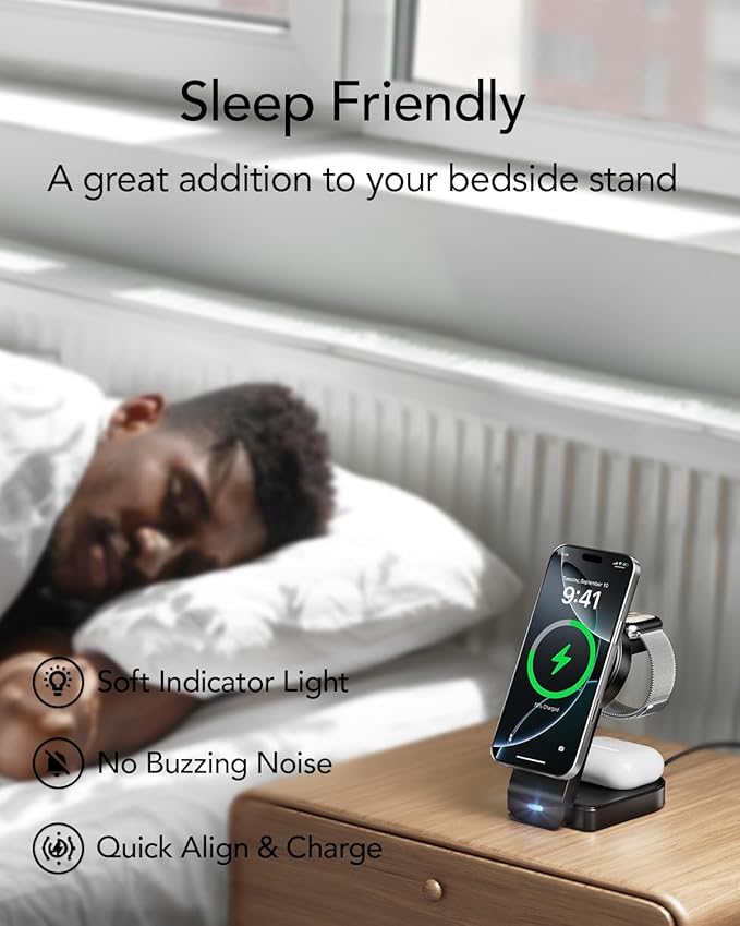 3 in 1 Wireless Charging Station Compatible with Apple,Foldable Magnetic Wireless Charger for iPhone 17/16/15/14/13/12,Apple Watch Series 11/Ultra 3/SE 3/10/9/8/7/6/5/4,Air-Pods Pro 3/4/3/Pro/2(Black)
