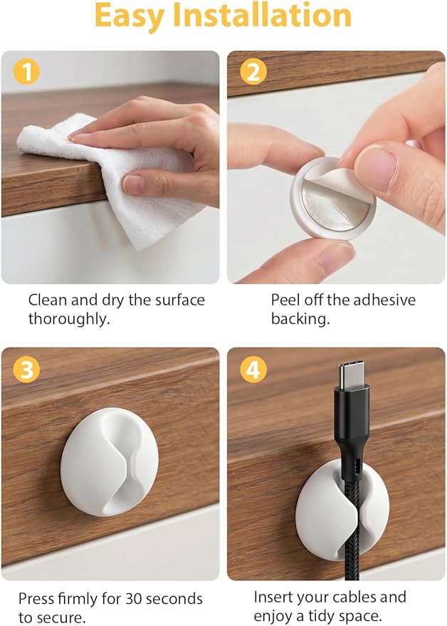 Shintop Cable Clips, 6 Pack White Cord Holder Cable Management Wire Organizer for Organizing Desk Nightstand Car Phone Charger