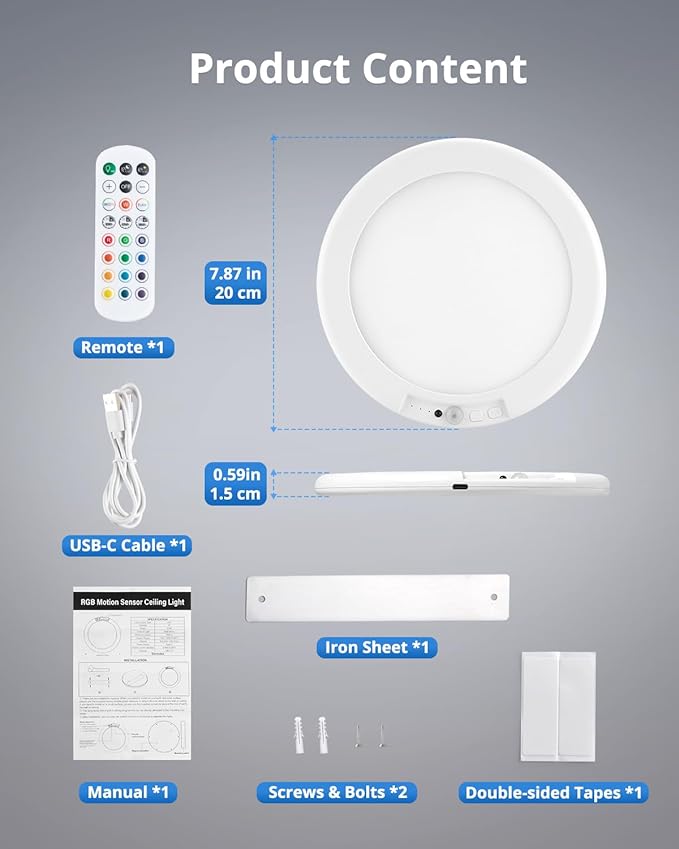 Combuh Rechargeable RGB Ambient Shower Light Waterproof Inside, LED 13 Color Changing Mood Lighting for Bathroom Cordless Battery Operated Stick on Ceiling Lamp with Remote for Bathtub Bedroom