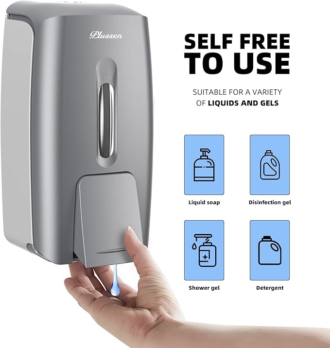 Commercial Wall Mount Soap Dispenser, Refillable ABS Plastic Manual Liquid Hand Soap Sanitizer Dispenser, 27oz (800ml) Large Capacity for Restaurant Office Public Restroom