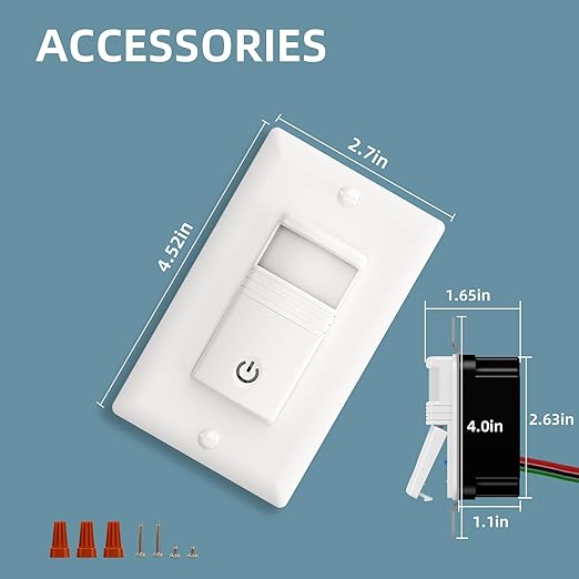 ECOELER Motion Detector Light Switch, PIR Infrared Sensor Switch with Sensitivity & Delay Adjustable, OCC & VAC Selectable, Single Pole, No Neutral Wire, UL Listed & FCC Listed, White, 2 Pack