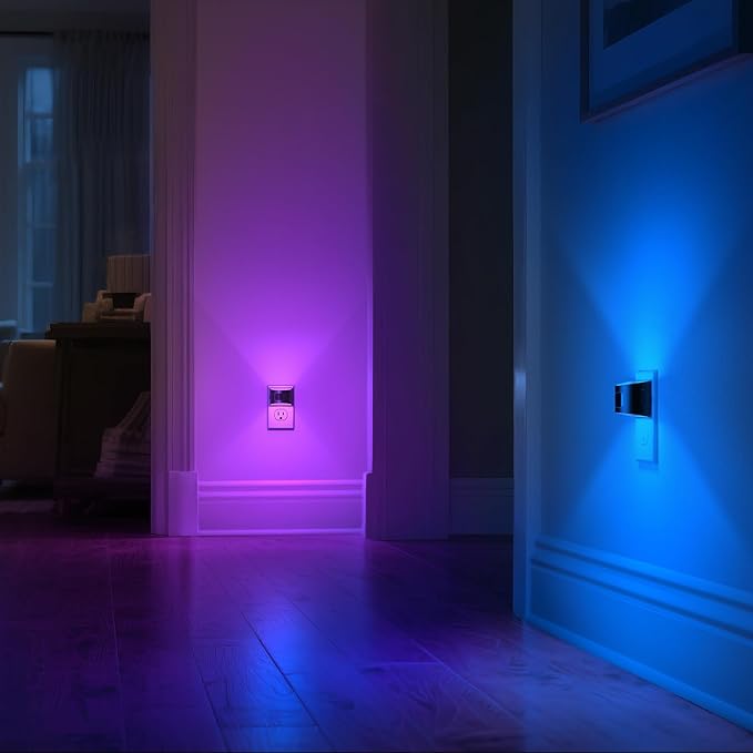 DORESshop LED Night Light[2 Pack], Night Lights Plug into Wall, 8-Color RGB LED Nightlight with Motion Sensor, Dusk to Dawn Sensor, Nightlights for Adults, Bedroom, Bathroom, Hallway