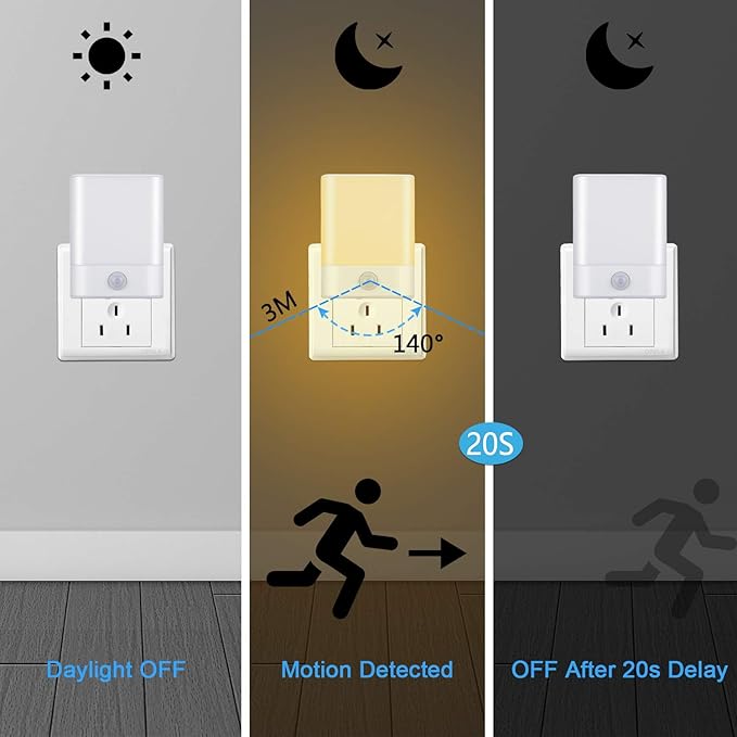 LED Night Light Plug in, Motion Sensor Night Light with Adjustable Brightness 3 Lighting Mode AUTO/ON/Off for Children, Bedroom, Hallway Light, 1-Pack