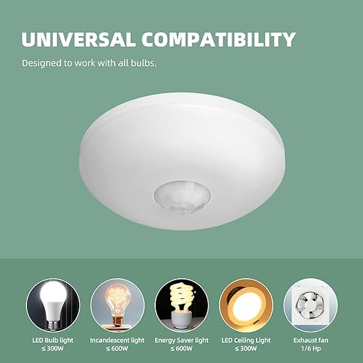 ECOELER Occupancy Ceiling Sensor Switch, 360° Passive Infrared PIR Motion Sensor, 120-277VAC, Neutral Wire Required, Automatic Commercial or Residential Lighting Solution, UL Listed, 5 Pack