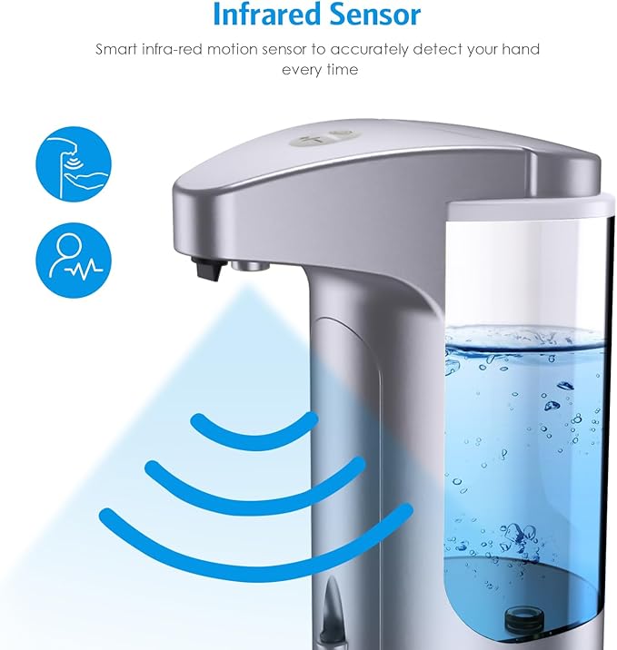 AMIR 12.5oz Touchless Automatic Soap Dispenser, Battery Operated Automatic Liquid Hand Soap Dispenser, Adjustable Volume, Water-Resistant for Kitchen and Bathroom
