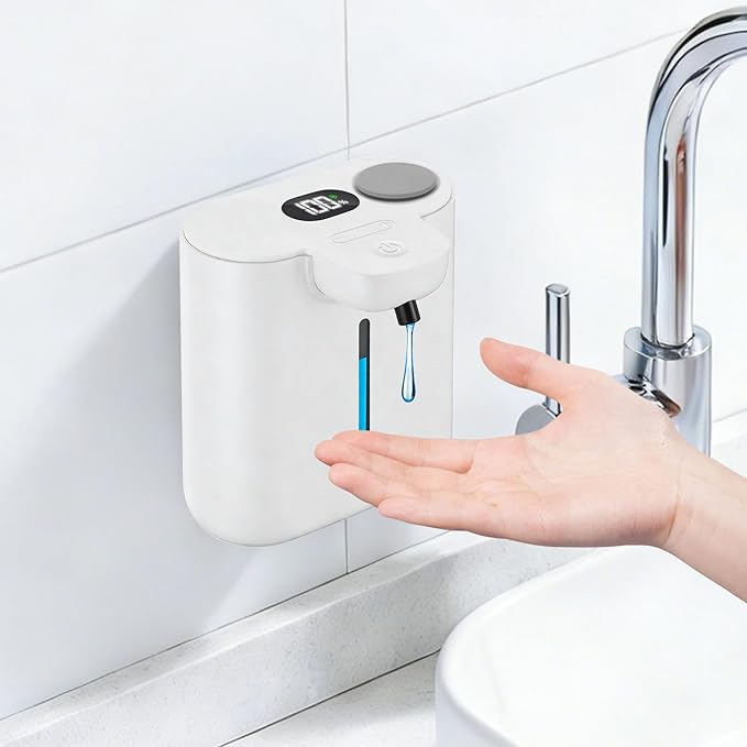 RYTOXILO Soap Dispenser Wall Mount, 9 Levels Automatic Soap Dispenser, 16.9oz/500ml Touchless Liquid Soap Dispenser for Bathroom, Plastic Electric Dish Soap Dispensers Wall Mount for Kitchen, White