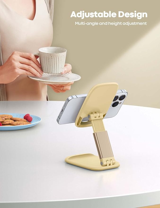 Lamicall Phone Stand for Desk - Telephone Stand Desk Accessories Desktop Office Must Have, Compatible with iPhone 17 16 15 14 13 Pro Max Mini, 12 11 XR X 8 7 6 Plus SE, 4-8'', Yellow