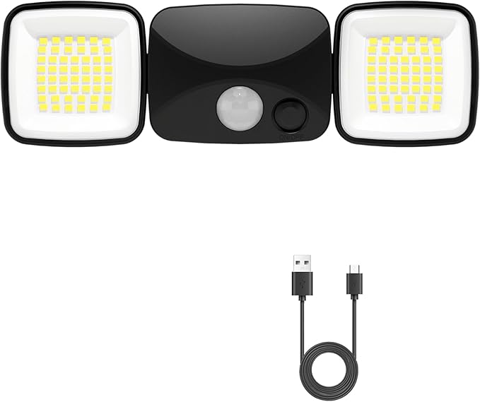 Motion Sensor Outdoor Lights, Rechargeable LED Security Flood Lights, USB Charging, No Wiring, No Solar, No Battery Replacement, High Brightness for Garage, Yard & Entryway, Black 1-Pack (Small Size)