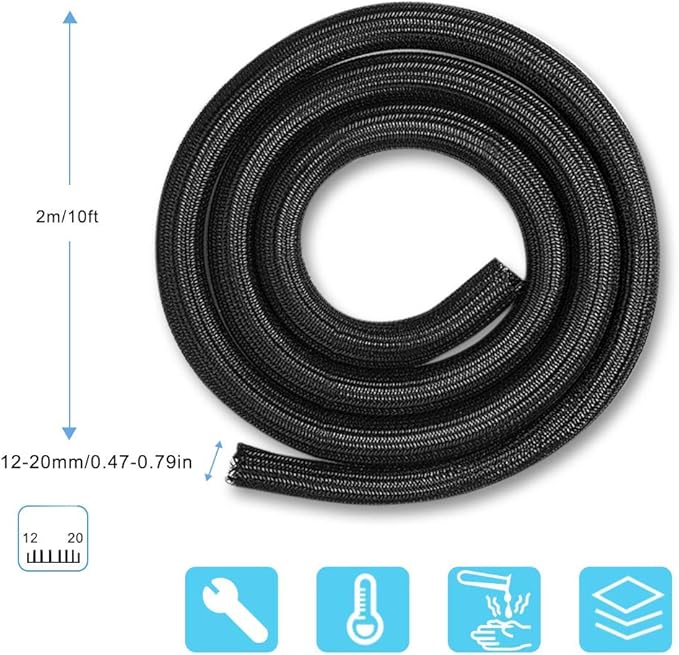 AGPTEK Cable Sleeve, 10ft - 4/5 inch Cable Management Desk Cord Cover Organizer Wire Hider for Home Office Computer TV Wire Loom Tubing Pet Proof Cord Protector from Cat Dog Chewing, Black