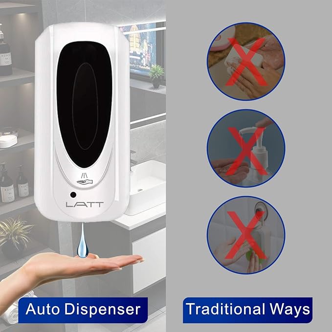 LATT Automatic Liquid Hand Sanitizer Dispenser Wall Mounted, Commercial Touchless Soap Dispenser, Refillable Sensor Hands-Free Dispenser for Hospital Hotel School Restaurant, 33oz/1000ml