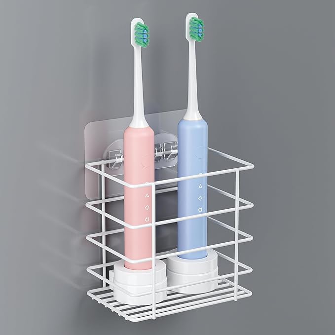 Shower Toothbrush Holder Wall Mounted, Adhesive Toothpaste Organizer for Bathroom Wall, Hanging Razor Tooth Brush Holder Caddy with Drainage, White RV Camper Bathroom Organizers and Storage
