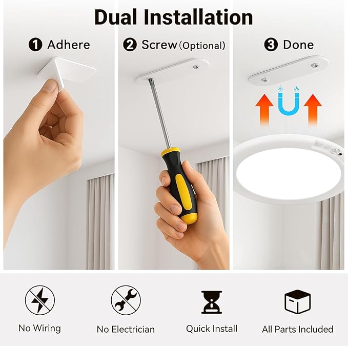 Rechargeable Ceiling Light No Wiring - Battery Operated Led Lights for Bedroom with Remote, Motion Sensor Night Light Indoor Hallway, Living Room, Bathroom, Home & Kitchen Decor Lighting (4)