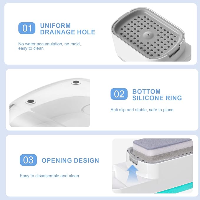 Dish Soap Dispenser for Kitchen Sink with Sponge Holder 3 in 1 Easy Refill Dish Soap Dispenser with Sponge Holder 20 Ounces Sponge Soap Dispenser- White