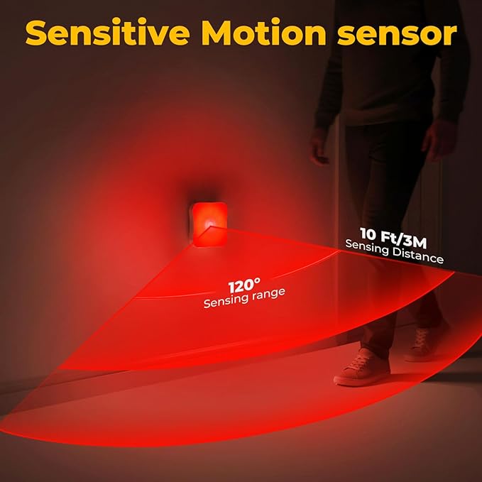Red Light Night Lights Motion Sensor Red Lights Rechargeable RedLight Magnetic 670 nm Red Light for Sleep Therapy, Bathroom, Bedroom, Stair, Hallway, Travel, Kids Room, 4 Pack