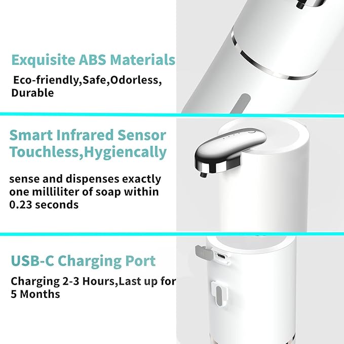 2 Pack Automatic Soap Dispenser, Touchless Foam Soap Dispenser,USB Rechargeable Dispenser Electric Wall Mounted Motion Sensor Waterproof Dispenser Pump for Bathroom Kitchen Dish Soap