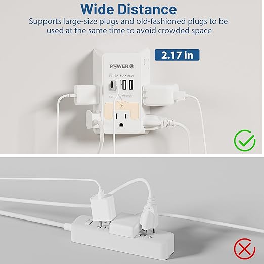 Snug Multi Plug Wall Outlet with USB Ports (2C2A), Wall Outlet with Night Light, Surge Protector, Wall Plug Adapter for Multiple Devices, Wall Socket Expander