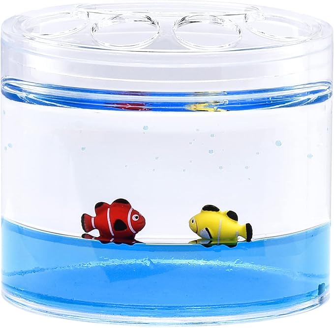 Locco Decor 4 Piece Acrylic Liquid 4D Floating Motion Bathroom Vanity Accessory Set Ocean Cartoon Animal Theme Fish Toothbrush Holder, Tumbler, Soap Dispenser, Soap Dish