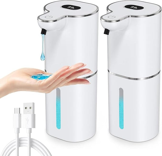 2PCS Automatic Liquid Soap Dispenser, Touchless Soap Dispenser Digital Display, Rechargeable, 6 Adjustable, 12.8oz/380ml, Waterproof, Wall Mount, Countertop for Bathroom, Kitchen Dish Soap