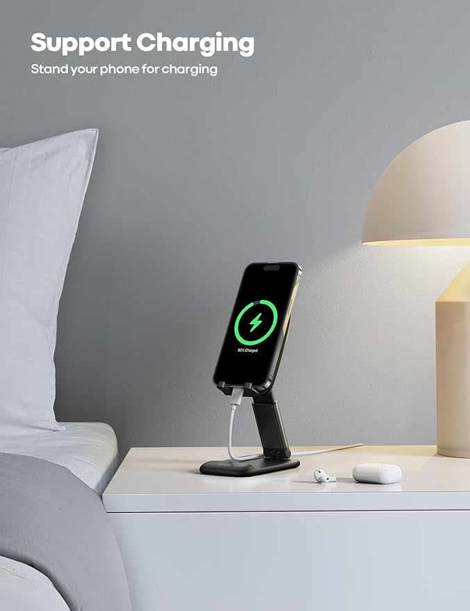 Lamicall Cell Phone Stand for Desk - [Height Adjustable] Foldable Mobile Phone Holder, Portable Stand for iPhone 17 16 15 14 13 12 11 Pro Max Plus Air, Galaxy S25, Office Gift, Telephone Accessories