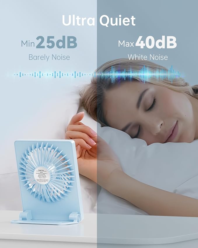 TriPole Mini Portable Desk Fan Rechargeable Ultra Quiet Small Fan 4.5 Inch Personal Travel Fan with 180° Tilt Folding and 3 Speeds Adjustable for Office Desktop Bedroom (Blue)