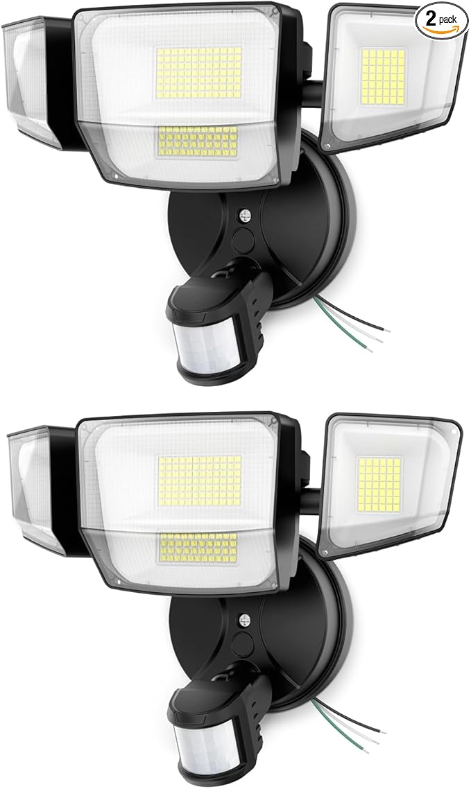 Onforu 90W 10000LM LED Motion Sensor Outdoor Lights, 4-Head Dusk to Dawn Outdoor Lighting, 2 Pack Hardwired Flood Lights, IP66 Waterproof 6500K Security Floodlight for Outside (Black)
