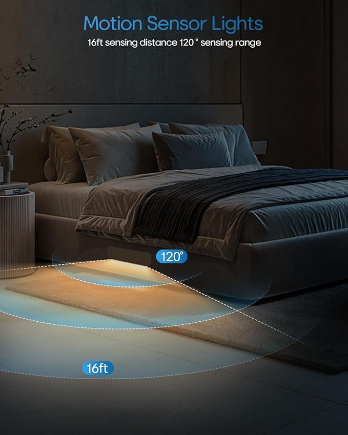 HIBOITEC Under Cabinet Lighting Motion Sensor Wireless, 56 LED Lights for Kitchen, Bedroom, Pantry, Adjustable Brightness Color Settings, Rechargeable Magnetic, 2 Pack