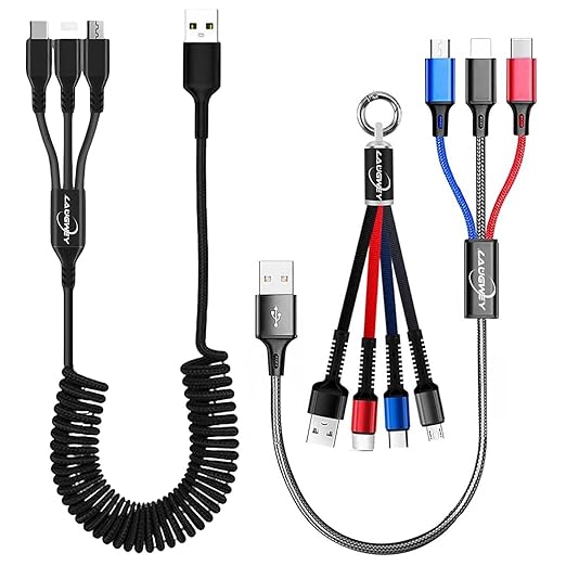 Multifunction USB Charging Cable Set,3 Pack 3 in 1 Nylon Braided Cord,Multiple Fast Charger Cords for Home,Office,Car