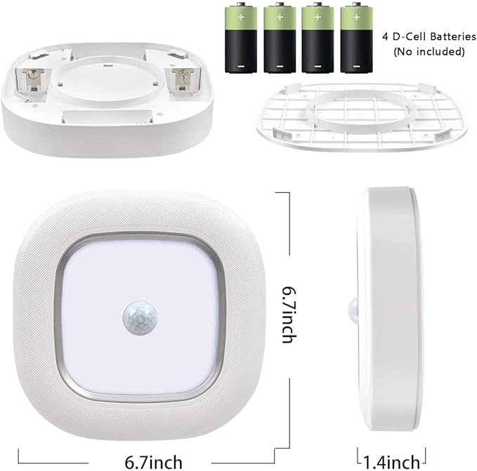 Motion Sensor Battery Operated Lights For Closet, Indoor Wireless Activated LED Ceiling Light Battery Powered 300LM for Stair Kitchen Porch Bathroom Hallway Bedroom Garage, Warm Step Light