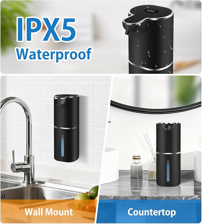 Automatic Foaming Soap Dispenser with Digital Display, 6-Level Foam Adjustable, Rechargeable, 12.8oz/ 380ml Wall Mounted Touchless Hands Free Auto Dispenser for Kitchen, Bathroom, Hotel, Restaurant