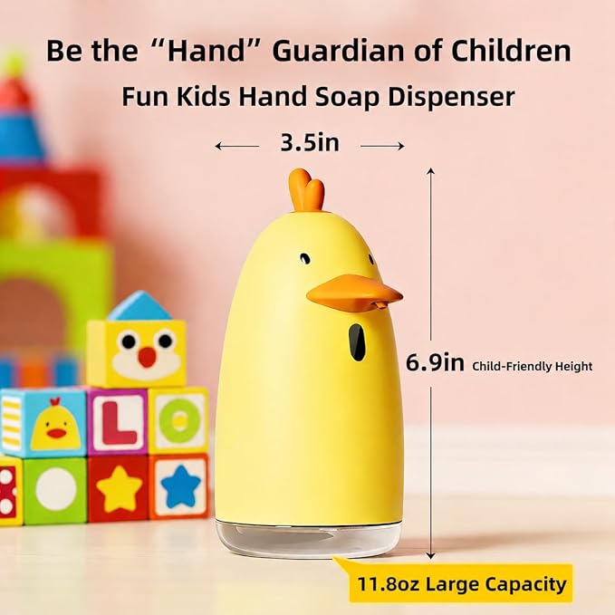 Kids Automatic Touchless Foaming Soap Dispenser, Cute Chick IPX7 Waterproof 350ML Hand Soap Dispenser for Kids Bathroom Home