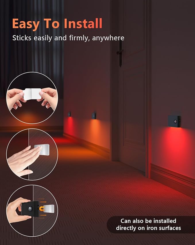 WILLED Rechargeable Night Light, RGB & Warm White Stair Lights Indoor, Color Changing Motion Sensor Light Indoor, Motion Sensor Night Light for Stair,Hallway,Bathroom,Cabinet,Closet,Kitchen,6 Pack