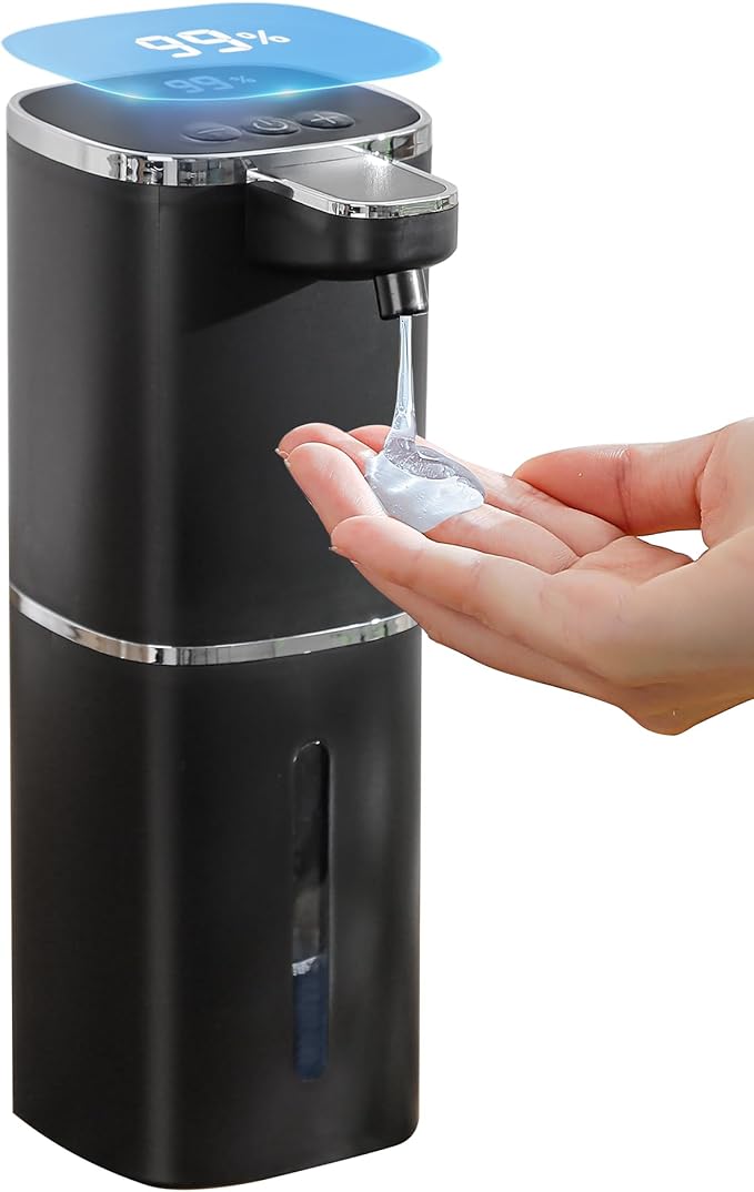 Automatic Liquid Soap Dispenser, 13.5oz/400mL, USB Rechargeable, 9-Level Adjustable, IPX5 Waterproof, Touchless & Wall/Tabletop, Compatible with Thick Thin Dish Soap for Kitchen Bathroom, Black