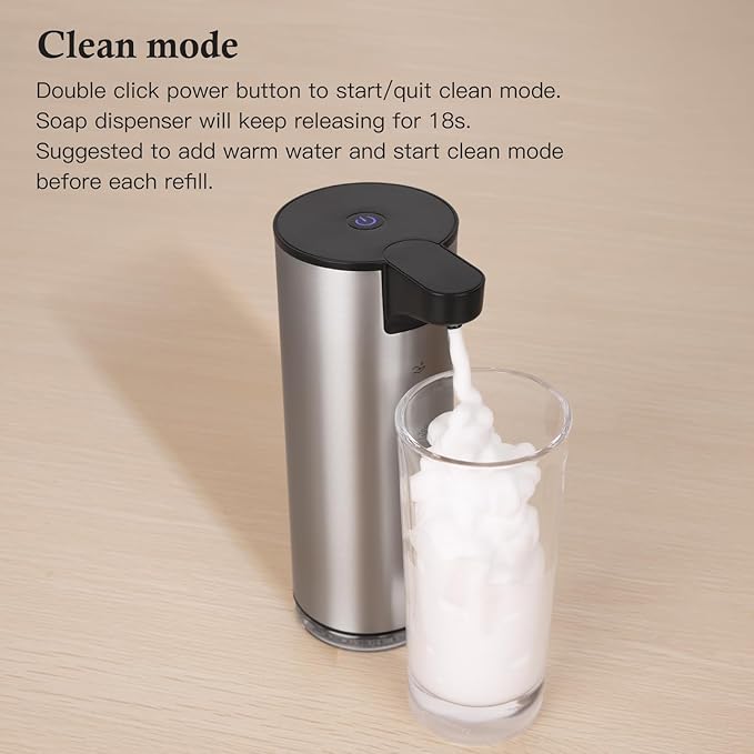 Automatic Soap Dispenser Stainless Steel Touchless Foaming Soap Dispenser for Bathroom Auto Rechargeable Hand Soap Pump (Silver-Black)