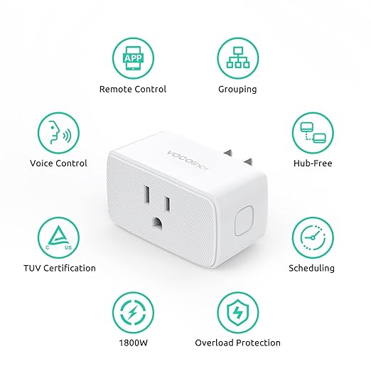 VOCOlinc Homekit Smart Plug Works with Alexa, Apple Home, Google Assistant, WiFi Smart Plug That Work with Alexa, Electrical Timer Outlet Support Siri, No Hub Required, 15A, 2.4GHz, 110～120V 4 Pack