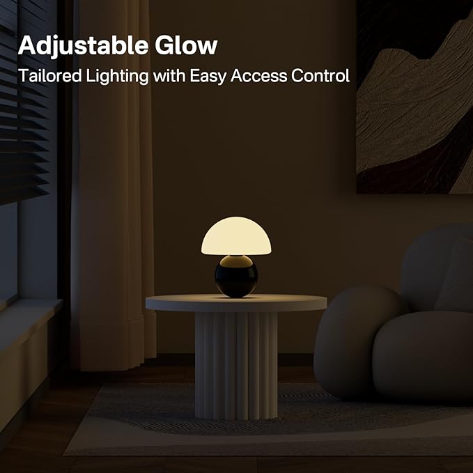 Dawnwake Mushroom Lamp Table Lamp for Bedroom,Desk Bedside Small Lamps for Living Room Night Stands,Mushroom Decor Cute Mini Modern Mid Century Lamps,Unique Aesthetic Home Living Room Decor(Black)