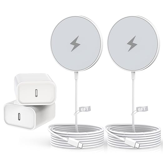 Magnetic Charger for iPhone 17,Mag-Safe Fast Wireless Charging 2Pack 15W 6Foot Magnetic Apple Charger Pad with 2Pack USB C PD Fast Charging Block for iPhone 17/17 Pro/16 ProMax/Plus/15,AirPods 3/Pro 2