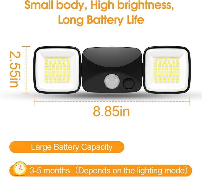 Motion Sensor Outdoor Lights, Rechargeable LED Security Flood Lights, USB Charging, No Wiring, No Solar, No Battery Replacement, High Brightness for Garage, Yard & Entryway, Black 1-Pack (Small Size)