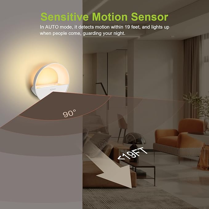 AURAXY Rechargeable Battery Night Light, Motion Sensor Night Light, LED Warm White Magnetic Stick-on Motion Sensored Hallway Light, with Dusk to Dawn Sensor for Stairs, Wall, Closet, Cabinet (6 Pack)