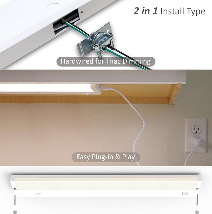 Leetdud LED Under Cabinet Lighting Hardwired or Plug in, 24 Inch 12W, Dimmable 5 Color 2700K/3000K/3500K/4000K/5000K, Linkable Eyes Care Design Counter Lights for Kitchen, Sink, ETL Listed, White