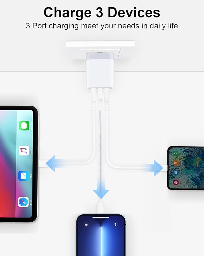 USB Charger Cube, Wall Charger Plug, AILKIN 3.1A 3-Muti Port USB Adapter Power Plug Charging Station Box Base for iPhone 17 16 15 14 13 12 Pro Max Mini SE 11 Pro Max Samsung Phones Charging Block