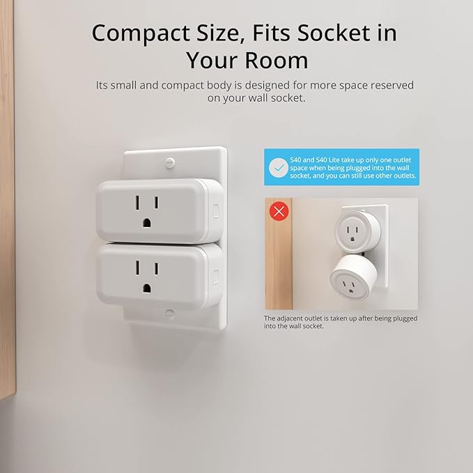 SONOFF S40 Lite 15A WiFi Smart Plug ETL Certified, Smart Socket Outlet Timer Switch, Compatible with Alexa & Google Home Assistant, IFTTT Supporting, No Hub Required -A Certified for Humans Device