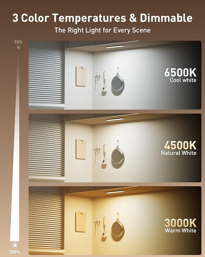 Diomart Under Cabinet Lighting, RGB LED Closet Light Rechargeable, Motion Sensor Light Indoor Stick on Under Counter Lights for Kitchen, Stairs, 4 Pack