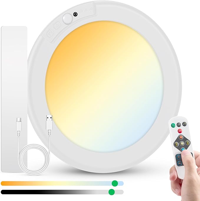 Bojim Wireless Waterproof Shower Light Rechargeable Motion Sensor Closet Ceiling Light, Magnetic Cordless Battery Powered Lights with Remote for Bathroom Stairs Shed