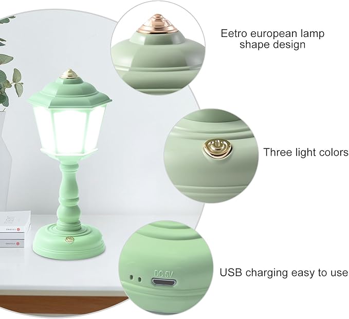 Mini Desk lamp Vintage, LED Desk Lamp Dimmable Table Lamp Reading Lamp with USB Charging Port, Sensitive Control, Eye-Caring Office Lamp,Very Beautiful Decorative Desk lamp (Green)