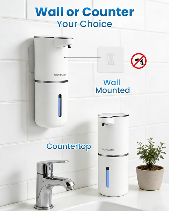 Automatic Liquid Soap Dispenser Touchless, USB Rechargeable Hand Soap Dispenser, 4 Adjustable Volume Levels, IPX5 Waterproof, 12.8oz/380ml Wall Mounted for Bathroom Kitchen Countertop, White