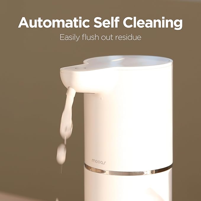 mooas Pure Wash Soft Bubble Automatic Soap Dispenser, Hand Soap Dispenser USB Rechargeable Electric Sensor 4-Levels Adjustable Dish Foam Soap Dispenser for Kitchen Bathroom Commercial 11.8oz